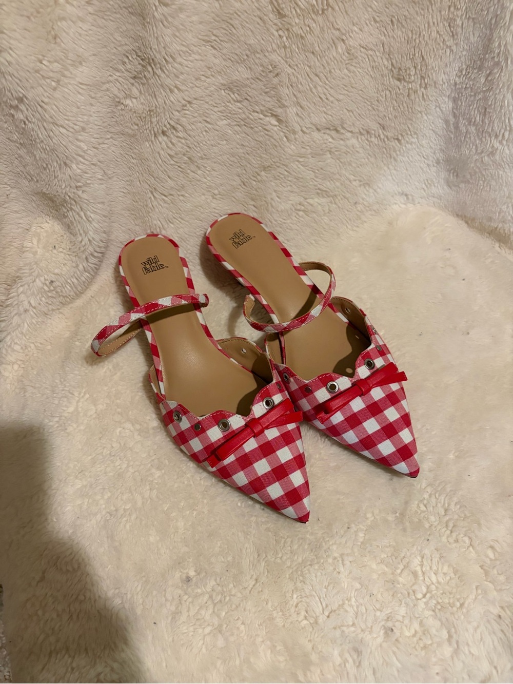 wild fable Red Gingham Pointed-Toe Mules with Ankle Strap